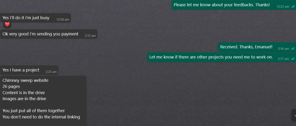 A discussion between me and my client about the next project.